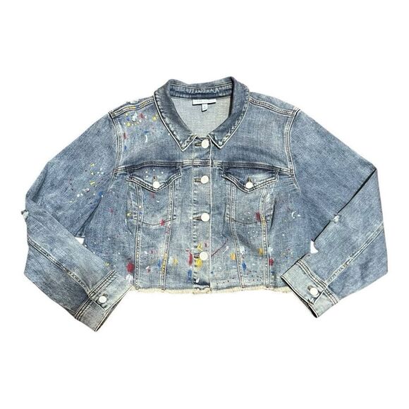 Lane Bryant Womens Size 28 Paint Splatter Cropped Denim Jacket - Picture 1 of 6